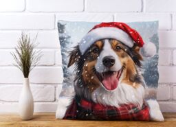 Warren Reed - Designer Christmas Rough Collie Cushion in Brown - Size: 60 cm x 60 cm - thumbnail 2