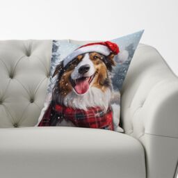 Warren Reed - Designer Christmas Rough Collie Cushion in Brown - Size: 60 cm x 60 cm - thumbnail 3