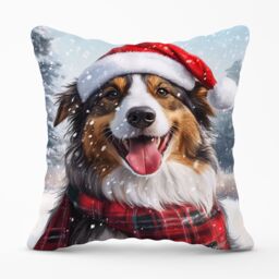 Warren Reed - Designer Christmas Rough Collie Cushion in Brown - Size: 60 cm x 60 cm - thumbnail 1
