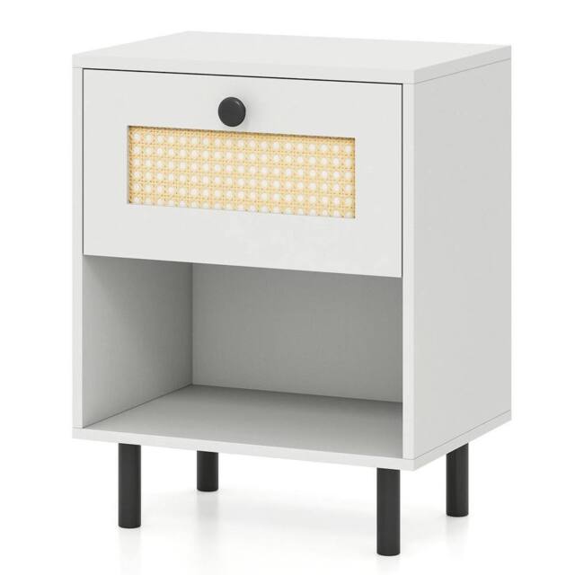 KORVIXA Accent End Table for Living Room Rattan Nightstand Bedside Table in White - Size: 100 cm x 100 cm - image 1