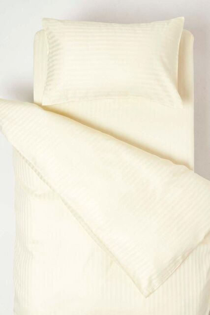 Homescapes Cotton Stripe Cot Bed Duvet Cover Set 330 Thread Count in Yellow - image 1
