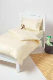 Homescapes Cotton Stripe Cot Bed Duvet Cover Set 330 Thread Count in Yellow - thumbnail 2