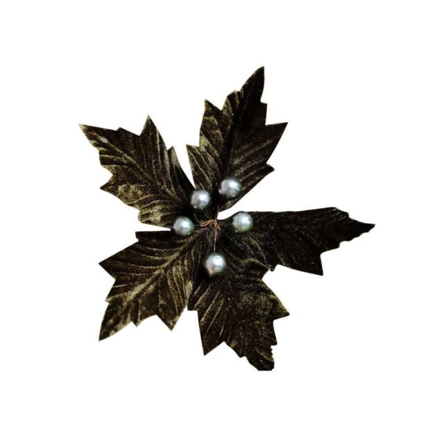 Melody Maison Set Of 2 Green Velvet Poinsettia Picks Decorations - 20cm - image 1