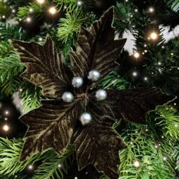 Melody Maison Set Of 2 Green Velvet Poinsettia Picks Decorations - 20cm - thumbnail 6