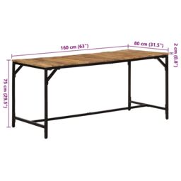 Berkfield Home Dining Table 160x80x75 cm Solid Wood Rough Mango in Brown - Size: 160 x 80 x 75 cm - thumbnail 9