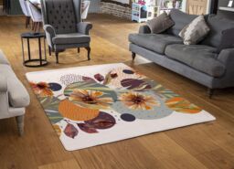 Benjamin Tate Design Orange Geometric With Flowers Rug in Natural - Size: Large - thumbnail 2