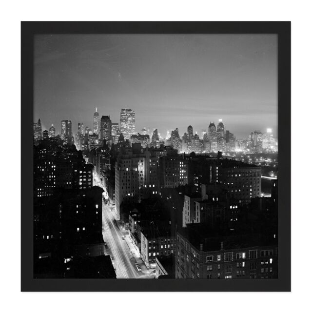 "Artery8 Wall Art Print Gottscho New York Madison Avenue Night 1937 Photo Square Framed Picture 16X16 Inch in Black - Size: W16"" x H16""" - image 1