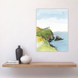"Artery8 Scotland Mull of Kintyre Lighthouse Watercolour Wall Art Print in Blue - Size: W12"" x H16""" - thumbnail 4