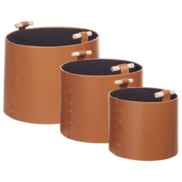Wyld and Coco Trio Brown Faux Leather Baskets with Handles - thumbnail 2