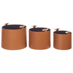 Wyld and Coco Trio Brown Faux Leather Baskets with Handles - thumbnail 4