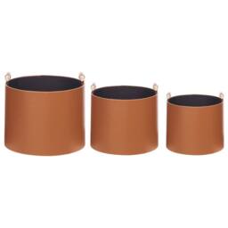 Wyld and Coco Trio Brown Faux Leather Baskets with Handles - thumbnail 5