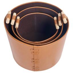 Wyld and Coco Trio Brown Faux Leather Baskets with Handles - thumbnail 6