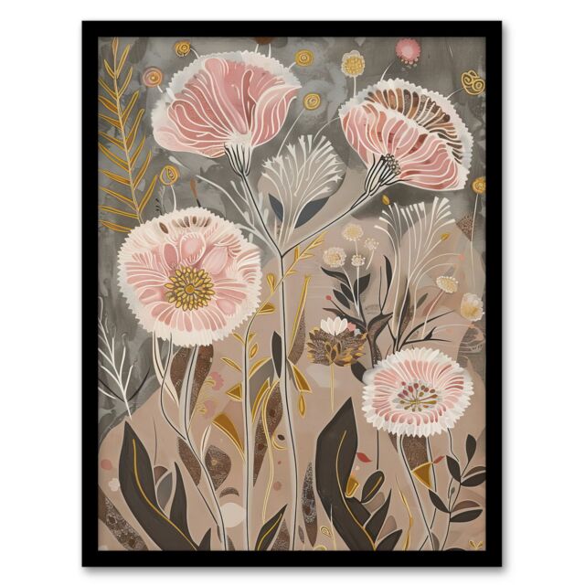 "Artery8 Autumn Carnations Flowers Artwork Rustic Floral Framed Art Print in Beige - Size: W12"" x H16""" - image 1