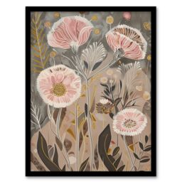 "Artery8 Autumn Carnations Flowers Artwork Rustic Floral Framed Art Print in Beige - Size: W12"" x H16""" - thumbnail 1