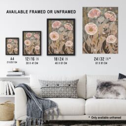 "Artery8 Autumn Carnations Flowers Artwork Rustic Floral Framed Art Print in Beige - Size: W12"" x H16""" - thumbnail 3