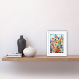"Artery8 Wall Art Print Abstract Moroccan Cityscape Folk Artwork Framed 9X7 Inch in White - Size: W7"" x H9""" - thumbnail 2
