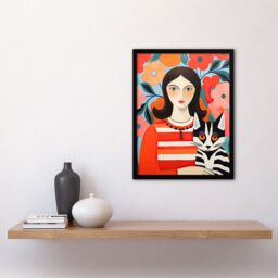 Artery8 Wall Art Print Cat Woman Henri Matisse Style Floral Portrait Framed Art Picture - Size: A4 - thumbnail 4