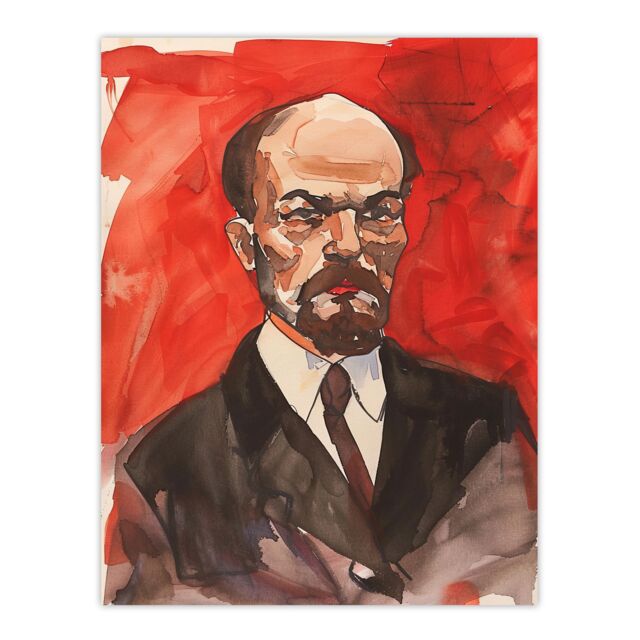 "Artery8 Vladimir Lenin Portrait Soviet Union Communism Wall Art Print in Red - Size: W24"" x H32""" - image 1