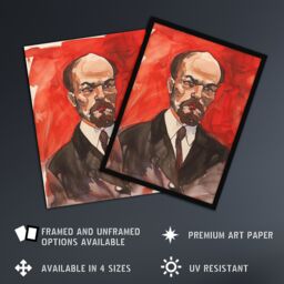 "Artery8 Vladimir Lenin Portrait Soviet Union Communism Wall Art Print in Red - Size: W24"" x H32""" - thumbnail 2