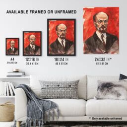 "Artery8 Vladimir Lenin Portrait Soviet Union Communism Wall Art Print in Red - Size: W24"" x H32""" - thumbnail 3