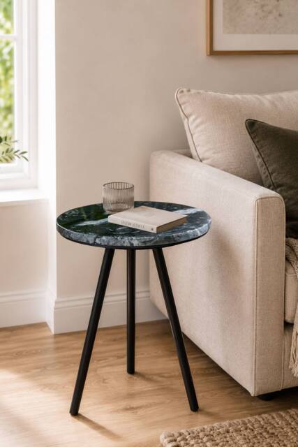 IH Design Farleigh Black Marble Top Side Table With Metal Legs - image 1