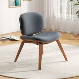 Costway Modern Accent Chair Upholstered Side Chair with Curved Backrest in Grey - thumbnail 2