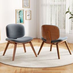 Costway Modern Accent Chair Upholstered Side Chair with Curved Backrest in Grey - thumbnail 5