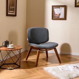 Costway Modern Accent Chair Upholstered Side Chair with Curved Backrest in Grey - thumbnail 1
