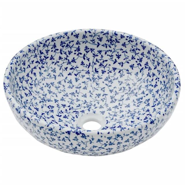 Berkfield Home Durable Countertop Basin White & Blue Round Œ¶41x14 cm Ceramic - Size: 41x14 cm - image 1