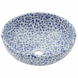 Berkfield Home Durable Countertop Basin White & Blue Round Œ¶41x14 cm Ceramic - Size: 41x14 cm