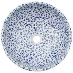 Berkfield Home Durable Countertop Basin White & Blue Round Œ¶41x14 cm Ceramic - Size: 41x14 cm - thumbnail 4