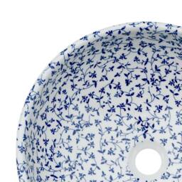 Berkfield Home Durable Countertop Basin White & Blue Round Œ¶41x14 cm Ceramic - Size: 41x14 cm - thumbnail 5