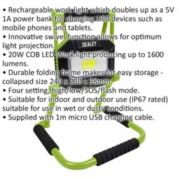 Loops Rechargeable Portable Floodlight - 20W COB LED - IP67 Rated - Adjustable Swivel - thumbnail 2