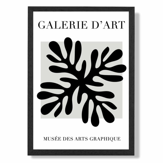 ARTZE Matisse Floral Cutout Black & Grey Framed Print SIZE: A2 with Black Frame - Size: A4 - image 1