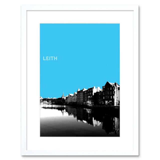 "Artery8 Wall Art Print Leith Shore Edinburgh Scotland Scottish Landmark Sky Blue Framed Art in White - Size: W7"" x H9""" - image 1