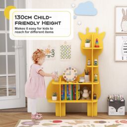 Costway Giraffe Bookcase 4 Tiers Toy Storage Organizer Wooden Bookshelf in Yellow - thumbnail 5