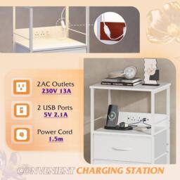 Aosom Set of 2 Bedside Tables with LED & Charging Station in White - Size: 1 Pack - thumbnail 5