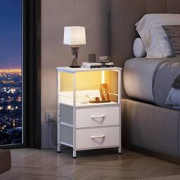 Aosom Set of 2 Bedside Tables with LED & Charging Station in White - Size: 1 Pack - thumbnail 7