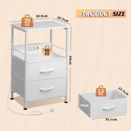 Aosom Set of 2 Bedside Tables with LED & Charging Station in White - Size: 1 Pack - thumbnail 3