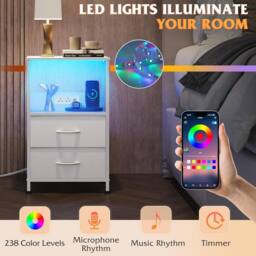 Aosom Set of 2 Bedside Tables with LED & Charging Station in White - Size: 1 Pack - thumbnail 6