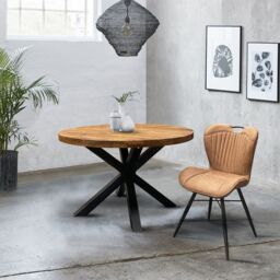 Jaipur Furniture Ltd Industrial Round X Leg Dining Table - Mango Wood/Iron - L130 x W130 x H76 cm - Mango PP Saw Finish in Brown - thumbnail 4