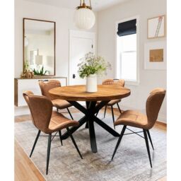 Jaipur Furniture Ltd Industrial Round X Leg Dining Table - Mango Wood/Iron - L130 x W130 x H76 cm - Mango PP Saw Finish in Brown - thumbnail 3