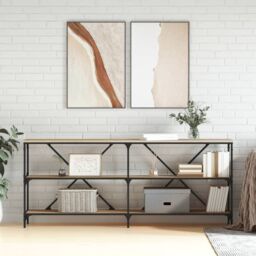 Berkfield Home Console Table Sonoma Oak 180x30x75 cm Engineered Wood & Iron in Brown - Size: 180 x 30 x 75 cm - thumbnail 1
