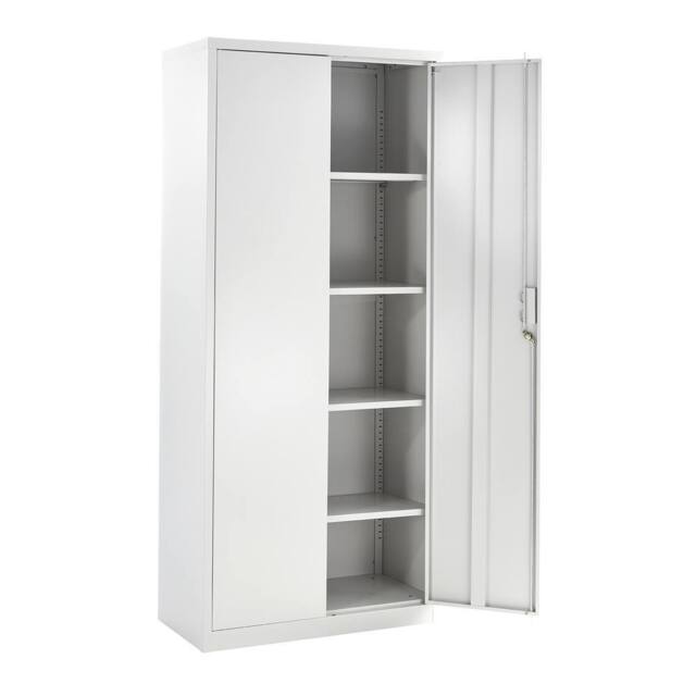 Moderna Metal Storage Cabinet with Lock Tall White Cupboard, 4 Shelves 180cm - image 1