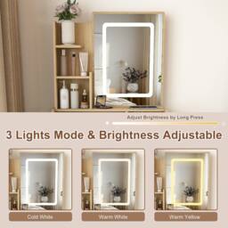Rolipo Compact Makeup Vanity Desk With LED Lights Power Socket & Stool in Brown - thumbnail 5