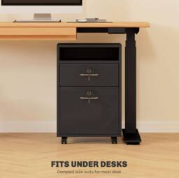 STILVORA 60 cm Filing Cabinet with Drawer & Wheels Black - thumbnail 7