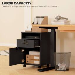 STILVORA 60 cm Filing Cabinet with Drawer & Wheels Black - thumbnail 6