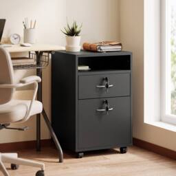 STILVORA 60 cm Filing Cabinet with Drawer & Wheels Black - thumbnail 1