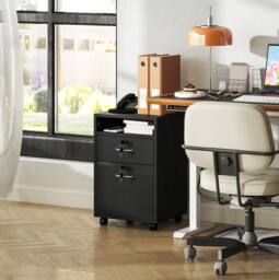 STILVORA 60 cm Filing Cabinet with Drawer & Wheels Black - thumbnail 3