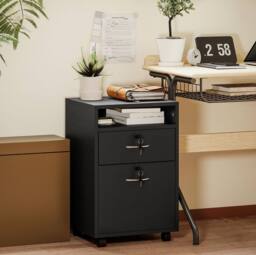STILVORA 60 cm Filing Cabinet with Drawer & Wheels Black - thumbnail 2